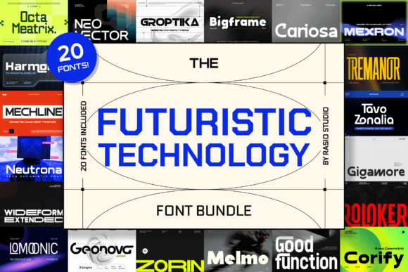 Futuristic Technology Font Bundle: 20 Typefaces for a Modern Edge